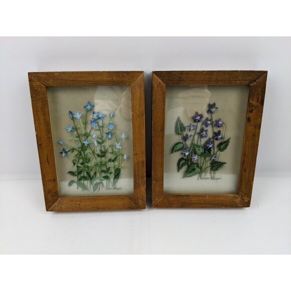 Joan Kimpel Hand Painted Framed Floral Flowers Art Work 6"x8" Vintage Rustic - Picture 1 of 11